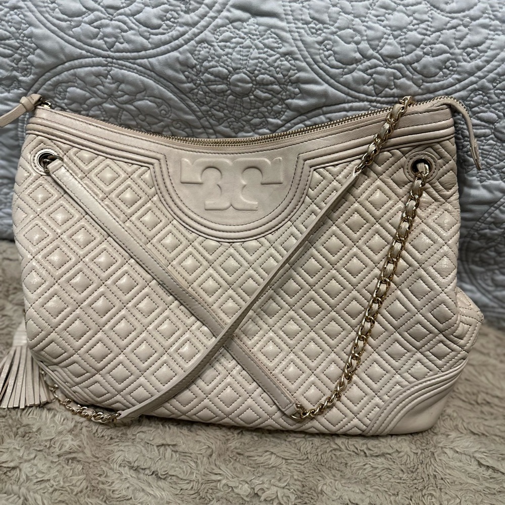 Tory Burch Cream Quilted Shoulder Bag
